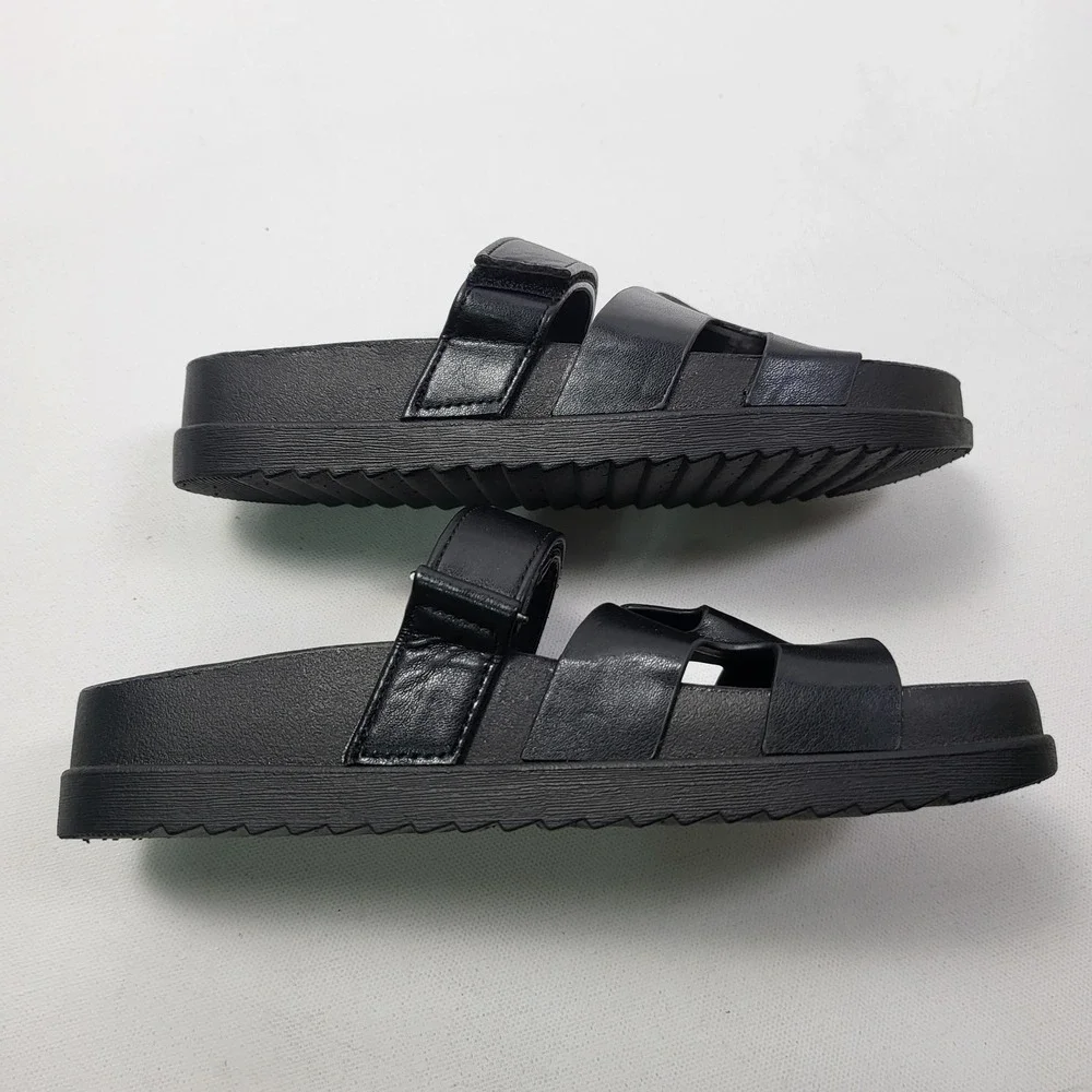 Madden Girl Black Sandals Slides Adjustable‎ Strap Casual Kids Size 6